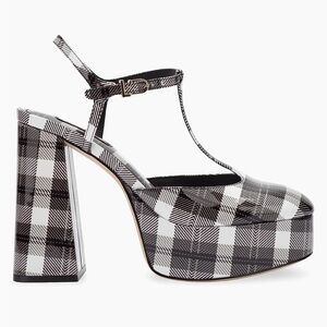 Larroude Black and White Plaid Platform Shoes